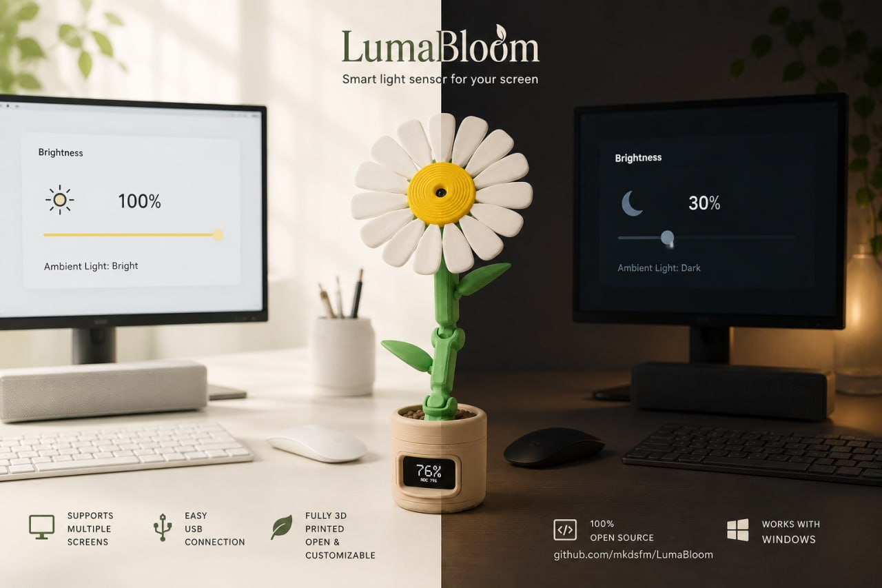 LumaBloom — DIY‑цветок, который автоматически регулирует яркость мониторов - 1